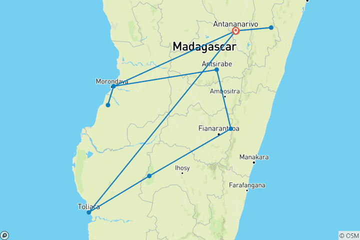 Carte du circuit Circuit de la faune et de la flore de Madagascar 14J/13N