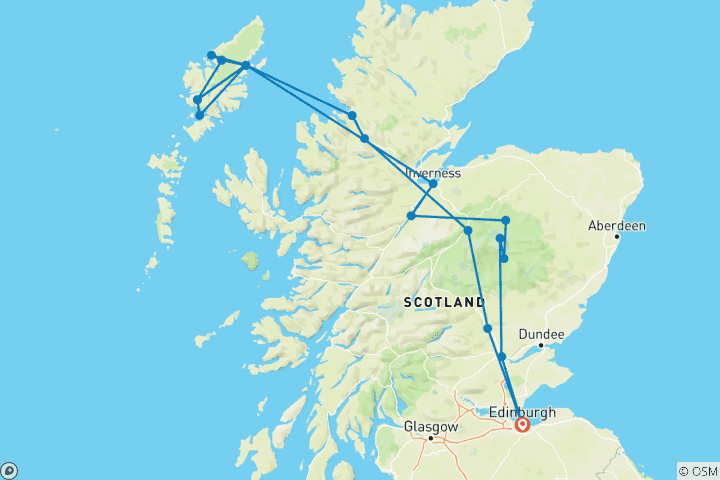 Kaart van 5-Daagse Buiten-Hebriden & de Schotse Hooglanden Rondreis in kleine groep vanuit Edinburgh