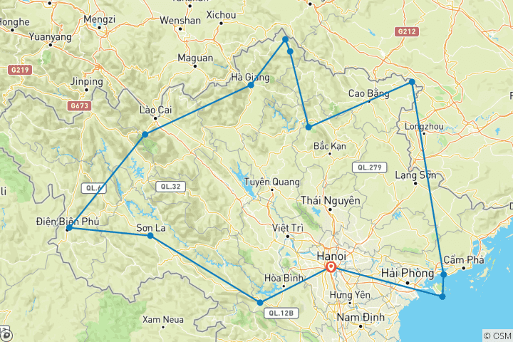 Kaart van Groepsreis - Trektochten over de verborgen paden van Vietnam 13 dagen 12 nachten