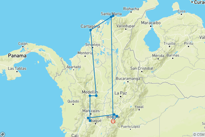Map of Best of Colombia 11 Days Tour
