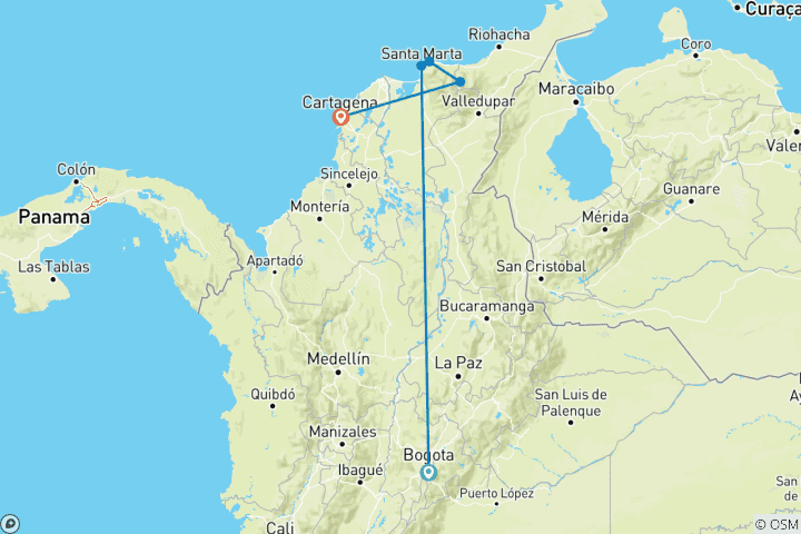 Map of Lost City Trek & Cartagena 8 Days