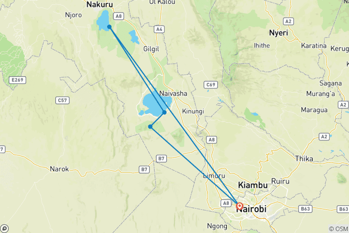 Carte du circuit Circuit de 2 jours au lac Nakuru, à Hell's Gate et au lac Naivasha depuis Nairobi