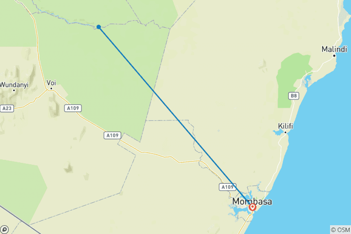 Mapa de Safari de 2 días al Parque Nacional del Tsavo oriental desde Mombasa