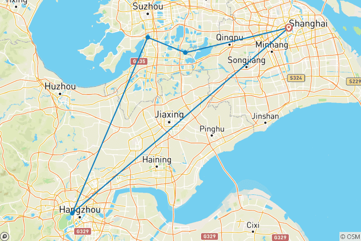 Map of Ultimate 4-Day East China Package: Shanghai, Hangzhou, Suzhou and Watertown