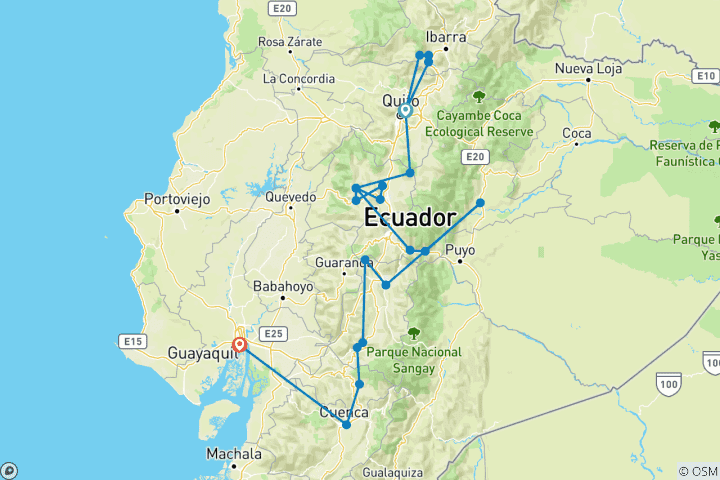 Karte von Ecuador Rundreise: Anden ~ Amazonas ~ Küste