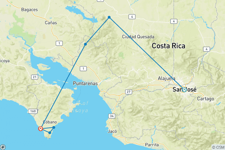 Carte du circuit Costa Rica Adventure