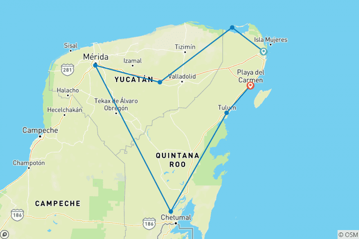 Carte du circuit Expérience Mexique Yucatán