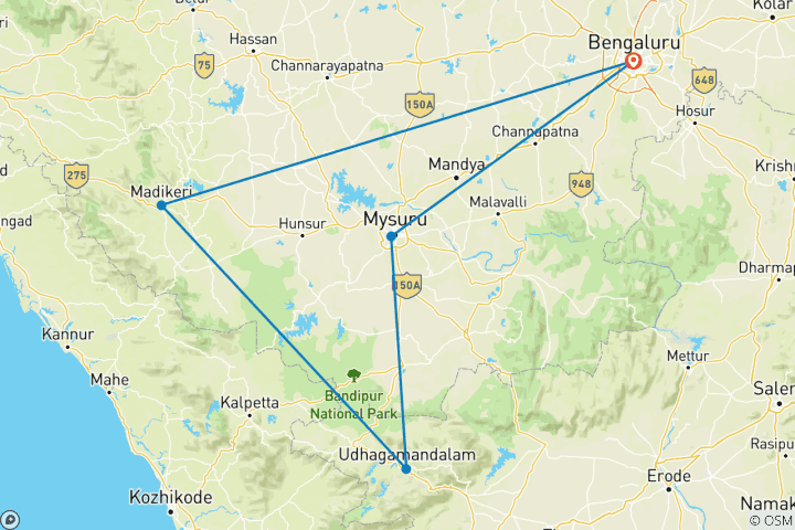 Karte von Indien einmal anders: Rundreise von Mysore, Ooty & Coorg