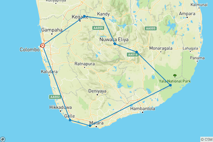 Map of Sri Lanka Itinerary 7 Days