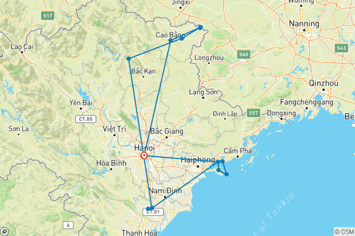 Kaart van Ontdek de noordelijke lus van Vietnam 12 dagen/11 nachten