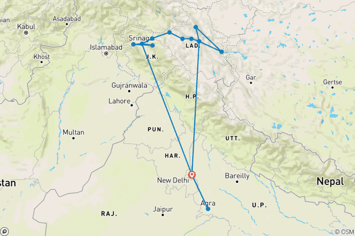 Mapa de Vistas del valle: Laddakh, Cachemira y el Taj