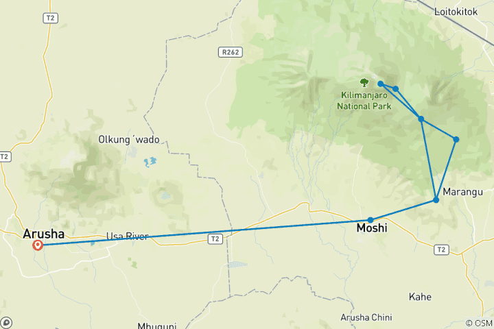 Karte von Kilimanjaro Trekking-Tour: Marangu Route - 7 Tage