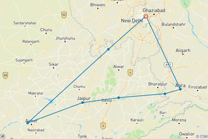 Carte du circuit Triangle d'or avec exploration de Pushkar