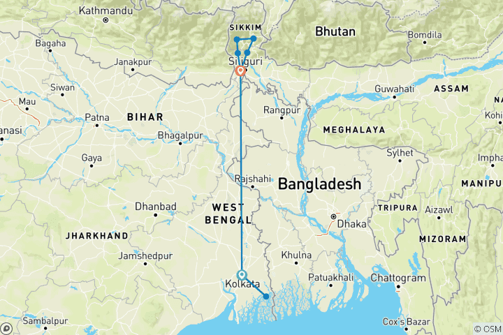 Carte du circuit Du delta au sommet : Kolkata, Sundarbans et l'Himalaya oriental