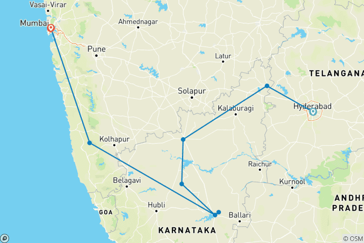 Carte du circuit Expédition les joyaux du Deccan