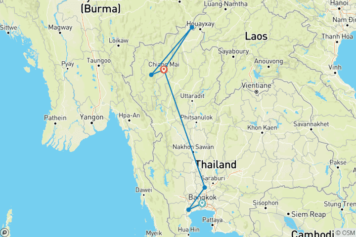 Carte du circuit Une aventure inoubliable en solitaire : Bangkok Stopover et; North Thailand Bliss - 7 jours/6 nuits - Fin du circuit à Chiang Mai, Vols non inclus