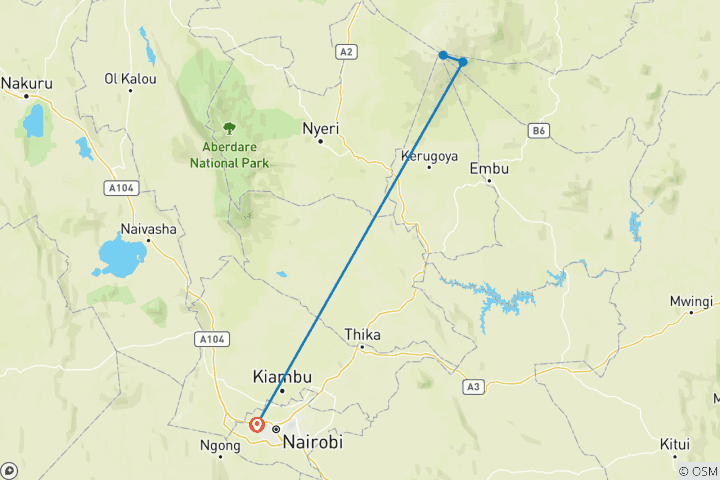 Map of 4 Days Mount Kenya Climbing Through Sirimon Route