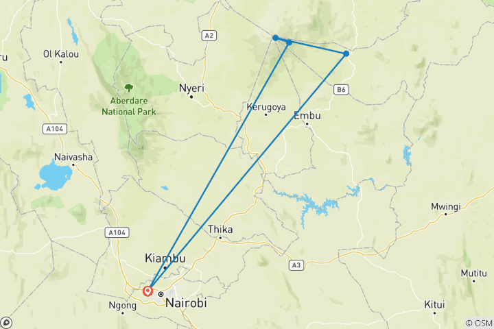 Map of 5 Days Mount Kenya Climbing- Sirimon Route