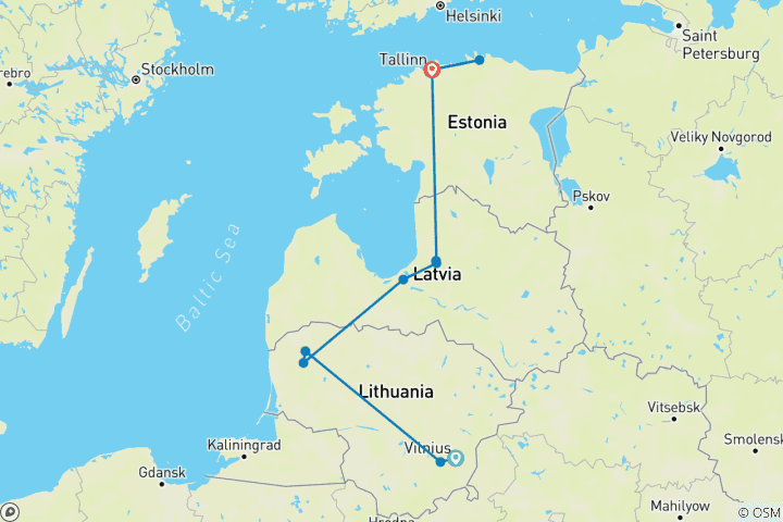 Map of Self guided Walking in the Baltic States in 14 Days