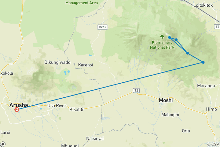 Map of 5 Days - Kilimanjaro Climbing 5 Days Marangu Route