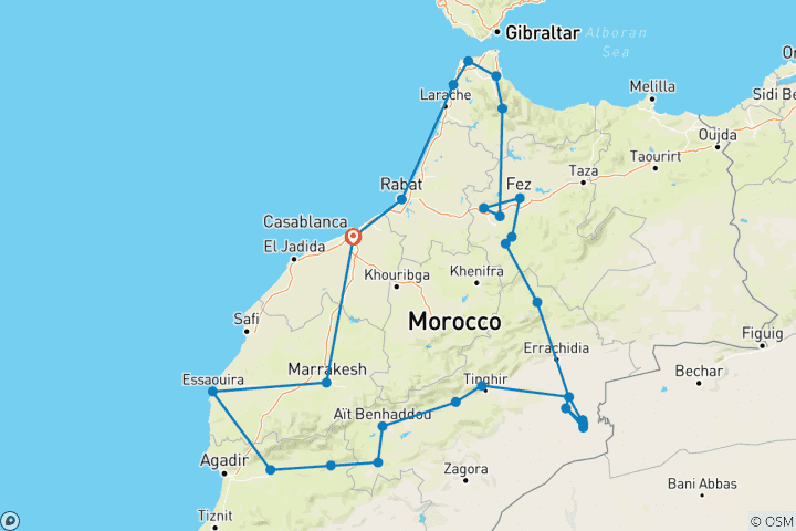 Carte du circuit Circuit au Maroc 15 jours à partir de Casablanca