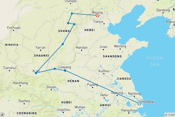 Carte du circuit Chine classique (10 destinations)