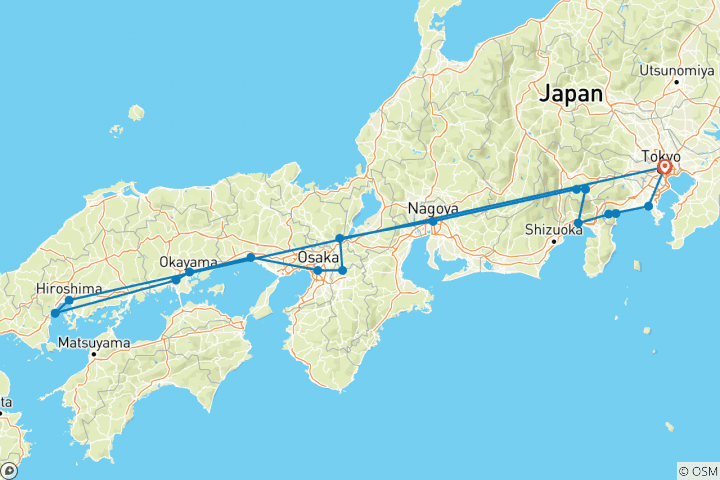 Kaart van De essentie van Japan & Hakone - eindpunt Tokio (17 bestemmingen)