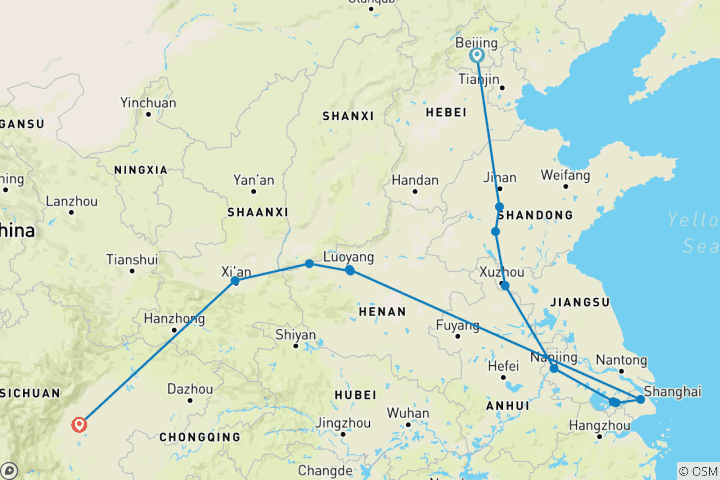 Carte du circuit La Chine traditionnelle et Chengdu (13 destinations)