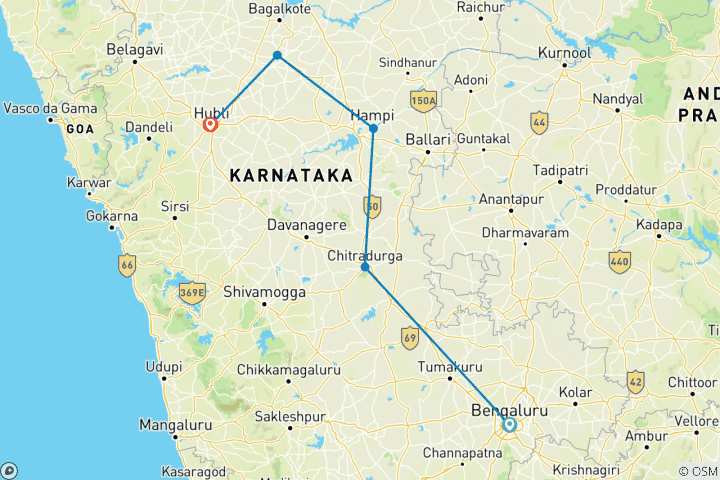 Carte du circuit Circuit patrimonial au Karnataka : De Bangalore à Hampi et Badami