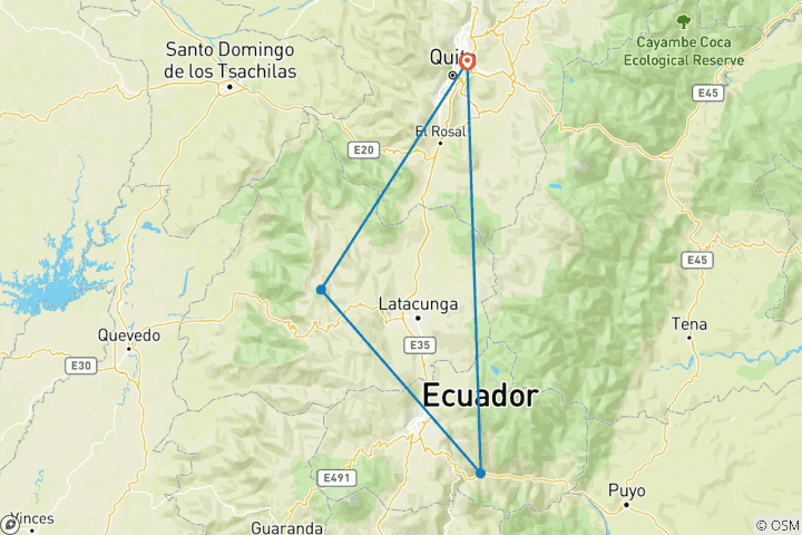 Carte du circuit Circuit privé de 2 jours : Lagon de Quilotoa et Baños - Aventure dans les cascades