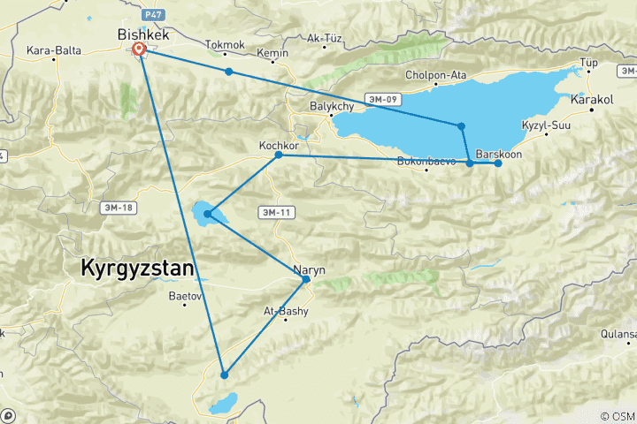 Map of Yurts, homestays and staggering landscapes in Kyrgyzstan