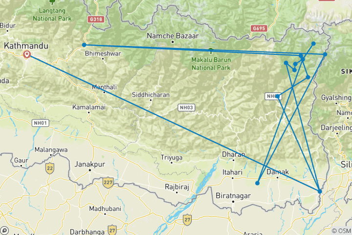 Carte du circuit Trek du camp de base du Kanchenjunga