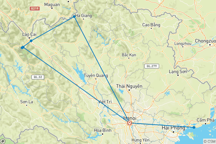 Kaart van Noord-Vietnam 5 dagen 4 nachten (Hanoi, Sapa en Halong)