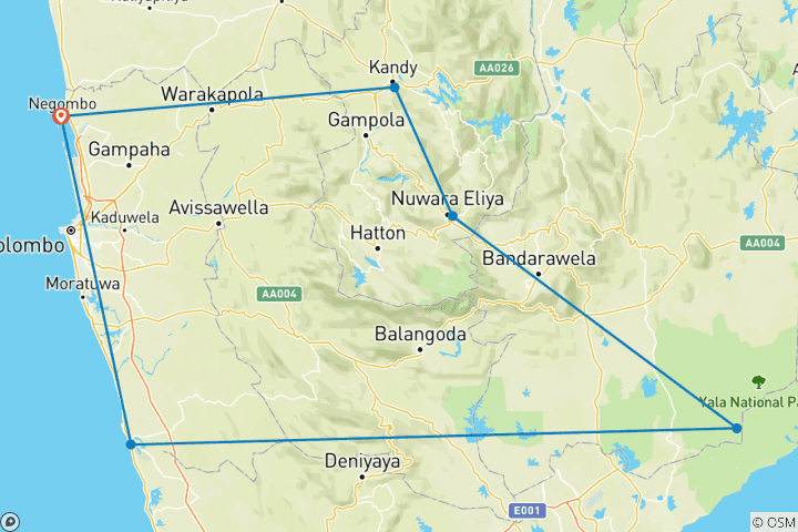 Carte du circuit Lune de miel au Sri Lanka - Circuit de 6 jours