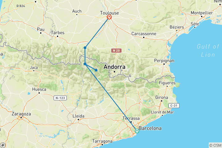 Mapa de La vuelta a los Pirineos, la gran aventura europea en btt