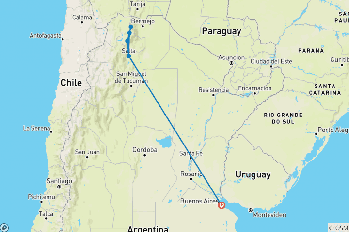 Carte du circuit Des mines de sel à la jungle, balade à vélo de Salta à Jujuy