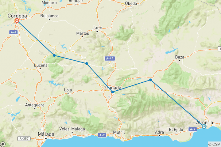 Carte du circuit Trek en VTT Al- Andalus en Andalousie