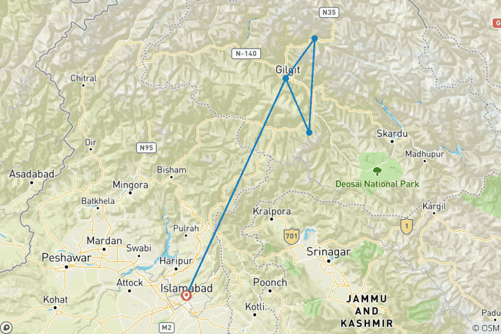 Carte du circuit Vallée de Hunza et prairies féeriques Circuit d'automne au Pakistan 2022- 23