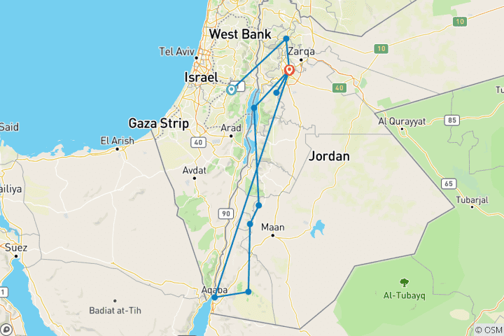 Carte du circuit Jérusalem et la Jordanie inoubliable