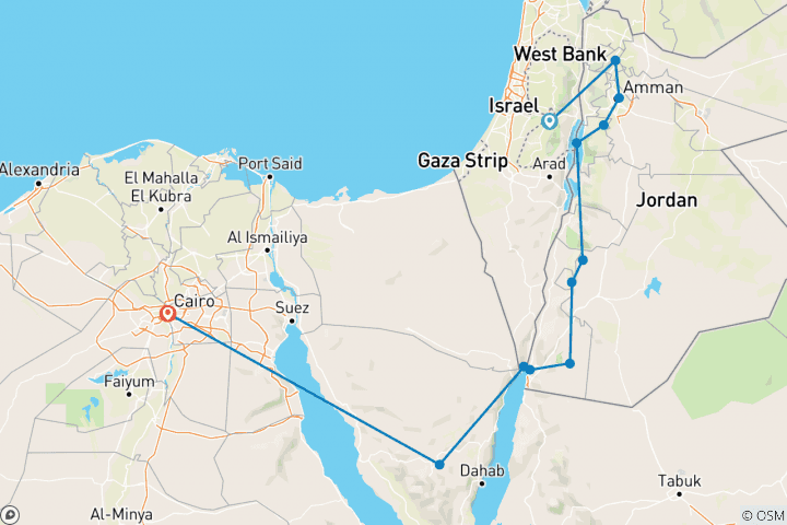 Mapa de Jerusalén clásica, Jordania y El Cairo (12 destinations)