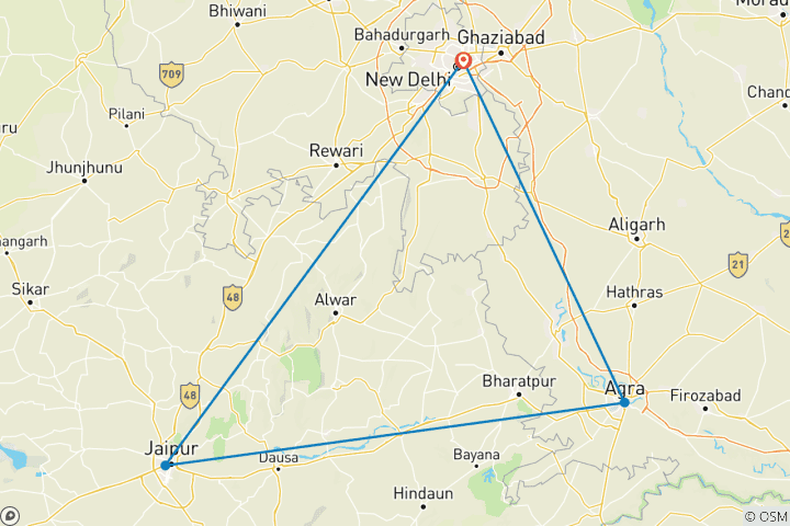 Map of 3 Days Private Golden Triangle Tour