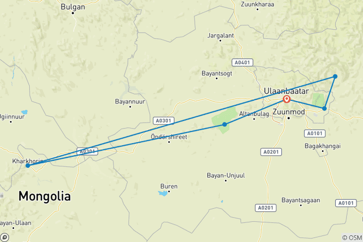 Mapa de Circuito de invierno a la bella Mongolia 8D/7N