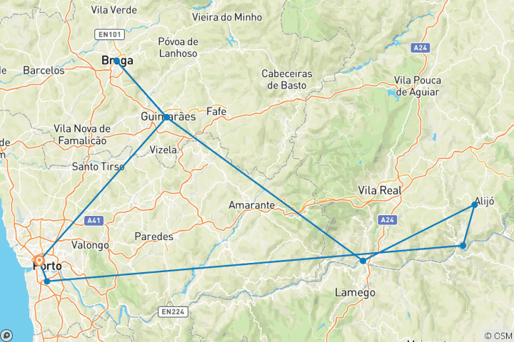 Carte du circuit Le meilleur du nord du Portugal avec Porto, Minho et la vallée du Douro