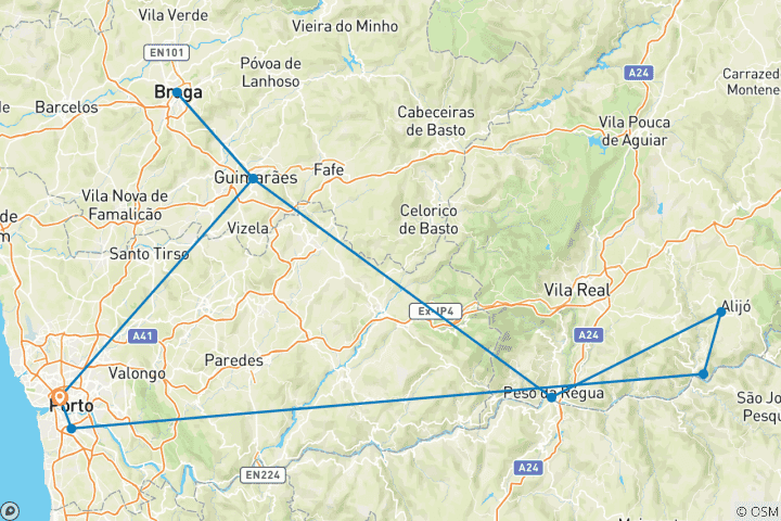 Carte du circuit Le meilleur du nord du Portugal avec Porto, Minho et la vallée du Douro