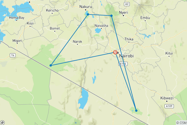 Kaart van Economische Kenia safari - 7 dagen