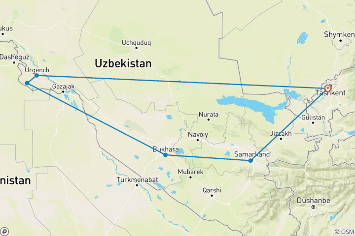 Karte von Rundreise durch Usbekistan (Taschkent, Chiwa, Buchara und Samarkand)