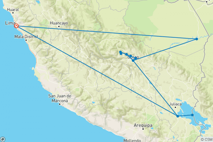 Karte von Amazonas, Inkas & Titicaca - 13 Tage