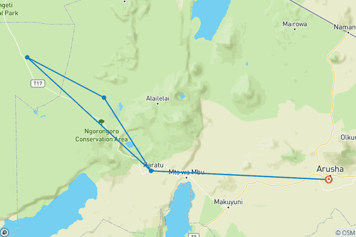 Map of 5-Day Safari: Serengeti and Ngorongoro