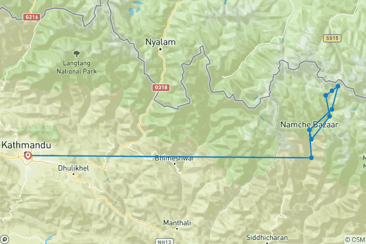 Kaart van Everest Basiskamp Trek -15 Dagen