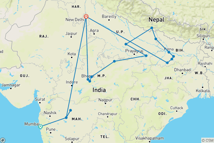 Carte du circuit Expédition à la découverte du bouddhisme et de la culture